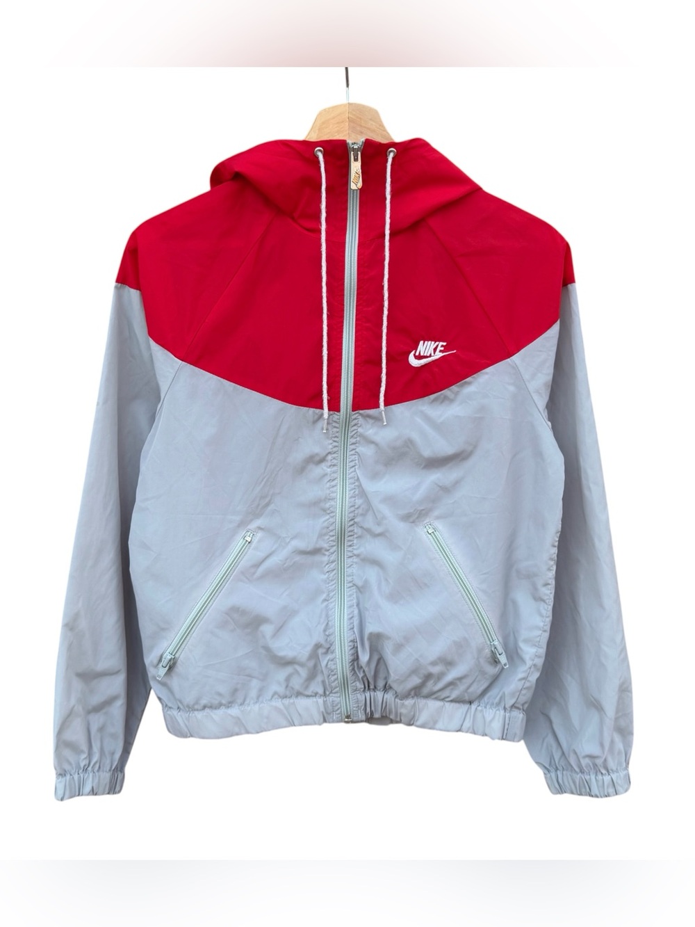 Vintage 90s Nike Full Zip Windbreaker Hoodie Gray/Red Size Small